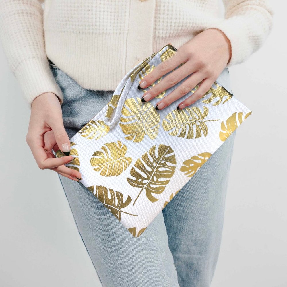 LAST RESTOCK 3PACK: WHITE metallic gold foil Tropical print clutch wristlet bag